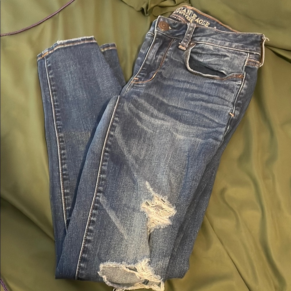 American Eagle Outfitters Blue Skinny Jeans Distressed Vintage